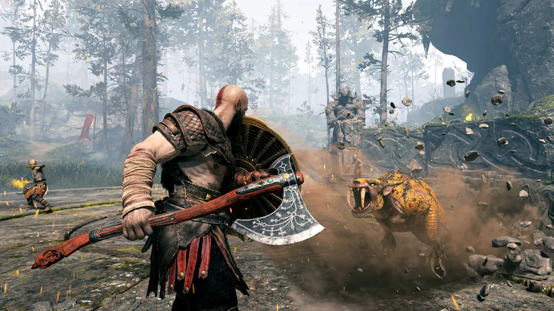 Kratos approaches a small monster