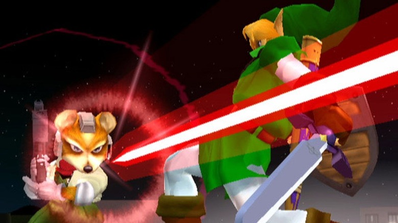 Link dodging Fox laser in Super Smash Bros. Melee