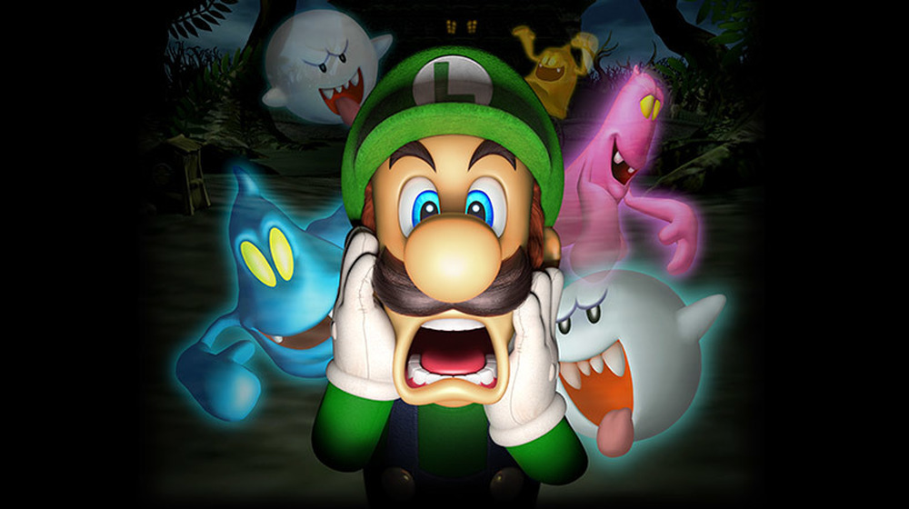 Luigi surrounded by ghosts