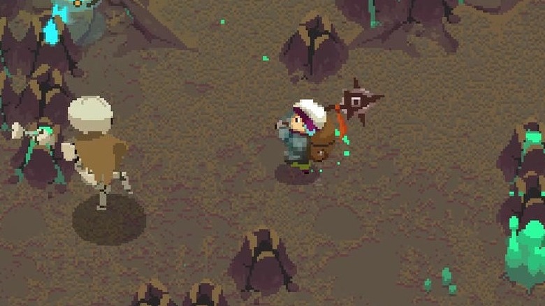 Moonlighter protagonist hitting skeleton