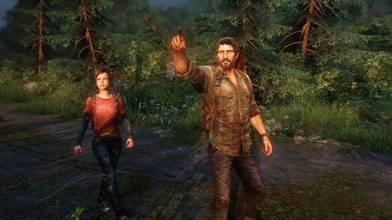 Joel and Ellie pointing