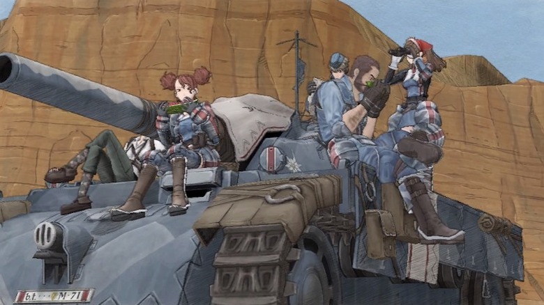 Troop sitting on a tank