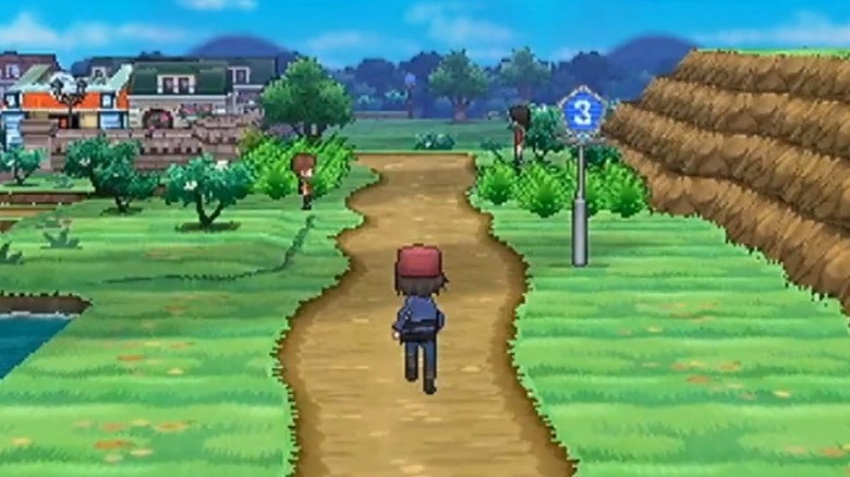Player character walking along route