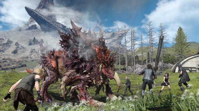 Noctis and company fighting beast