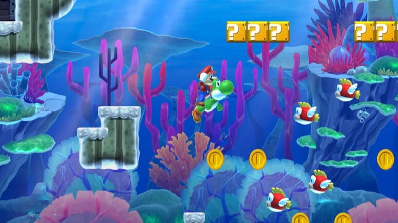 Mario riding Yoshi underwater