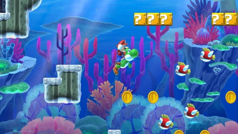 Mario riding Yoshi underwater