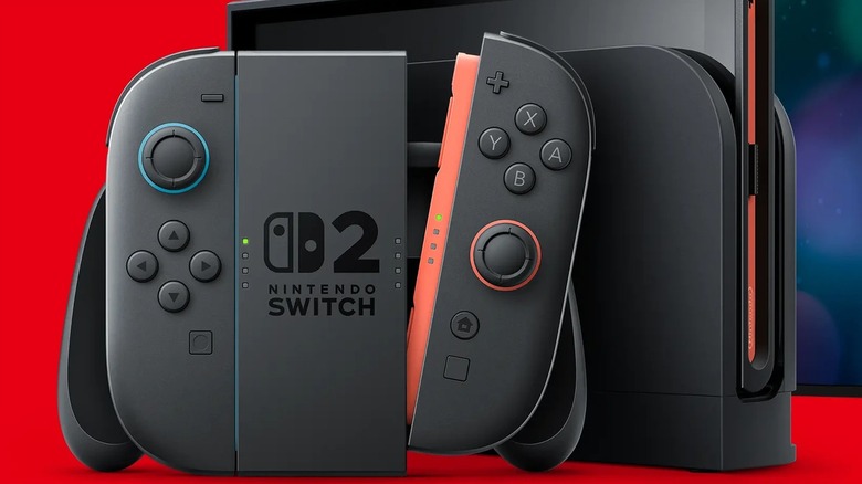 Nintendo Switch 2 controller with Joy-Cons and screen behind it