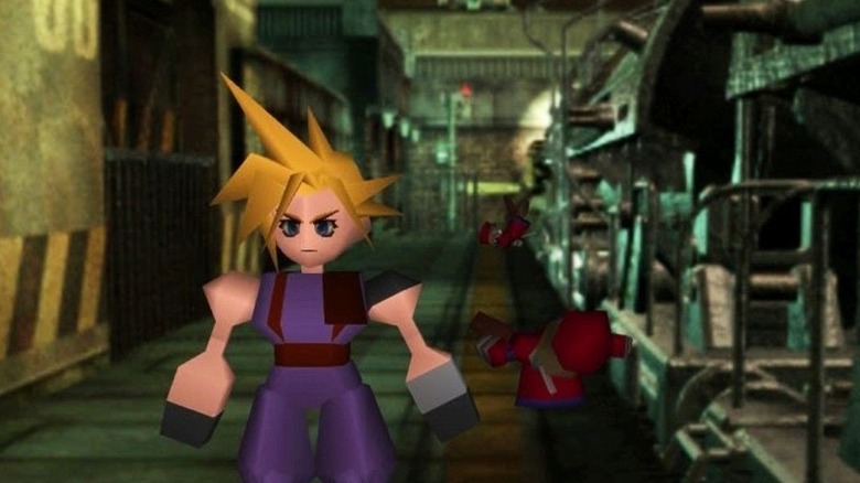 Cloud Strife standing near two corpses