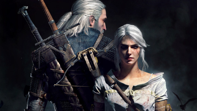 Geralt and Circe standing back to back