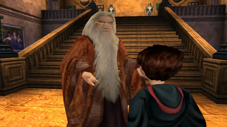 Dumbledore talking to Harry