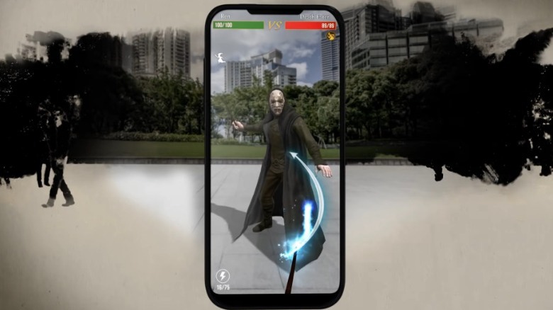 Fighting Death Eater on phone in Wizards Unite