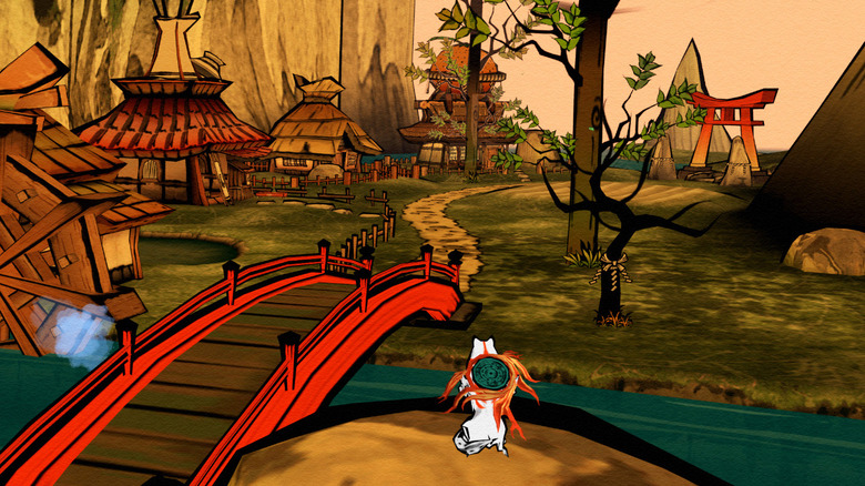 Amaterasu overlooks a village