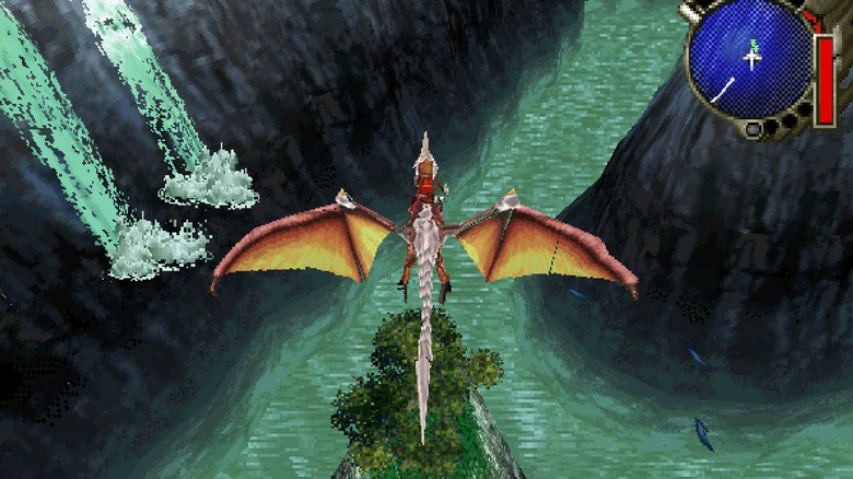 Edge and dragon flying over river