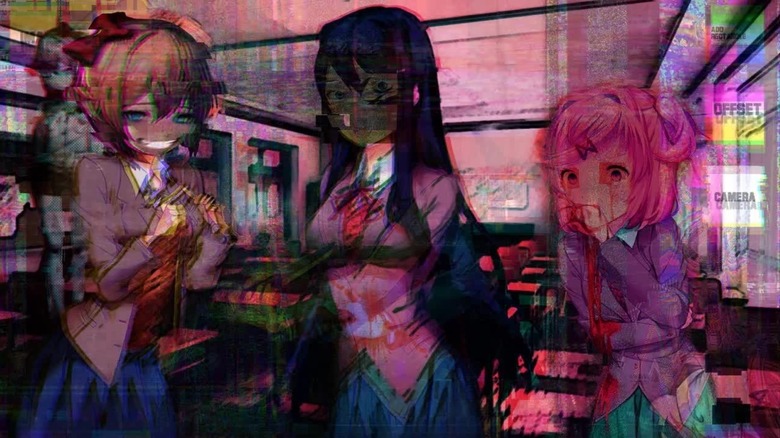 Doki Doki Literature Club characters in dark mode