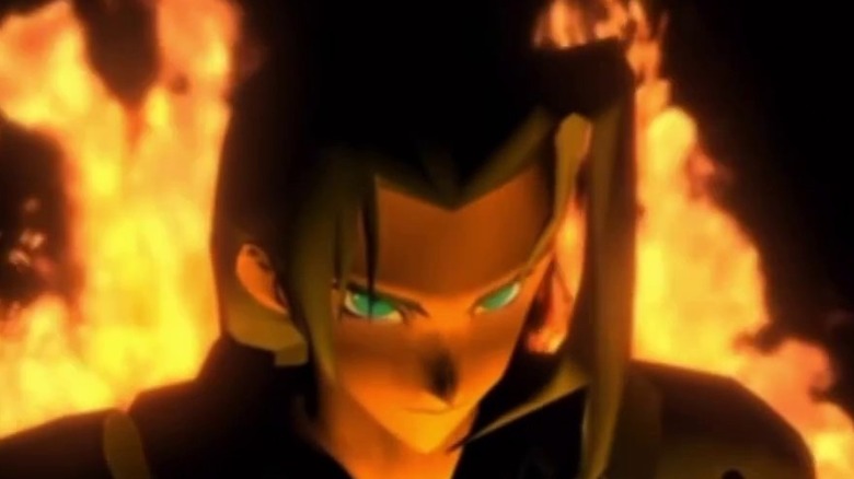 Sephiroth surrounded by fire