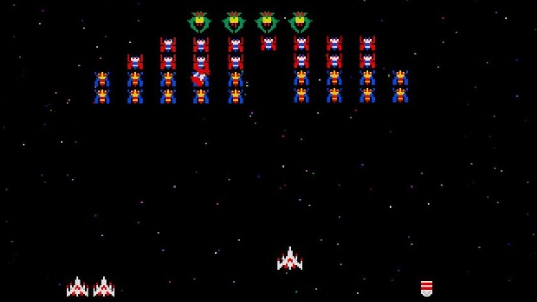 Galaga level with ships in formation