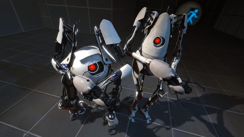 Two robots looking nervous