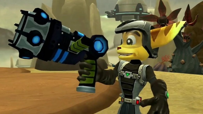 Ratchet holding a gun