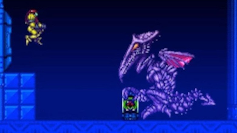 ridley holding metroid in tank