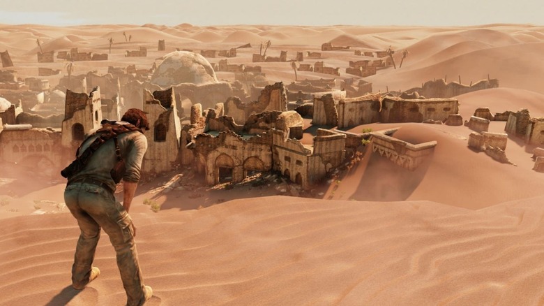 Nathan Drake tired in the desert