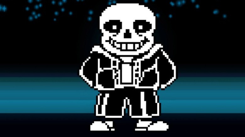 Sans in front of starry background