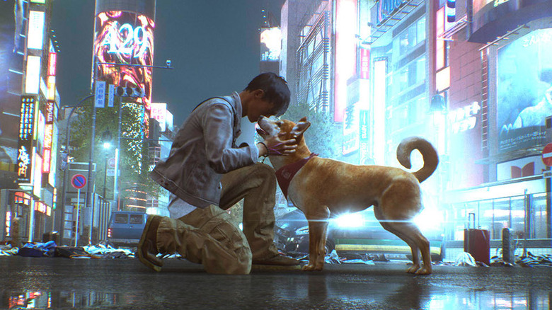 Ghostwire Tokyo dog getting pet