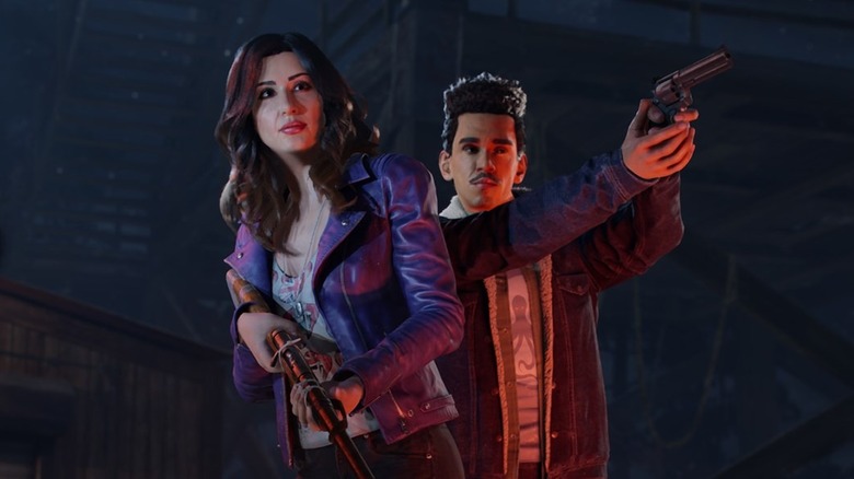 Kelly Maxwell (voice of Dana DeLorenzo) and Pablo Simon Bolivar (voice of Ray Santiago) from "Evil Dead: The Game"