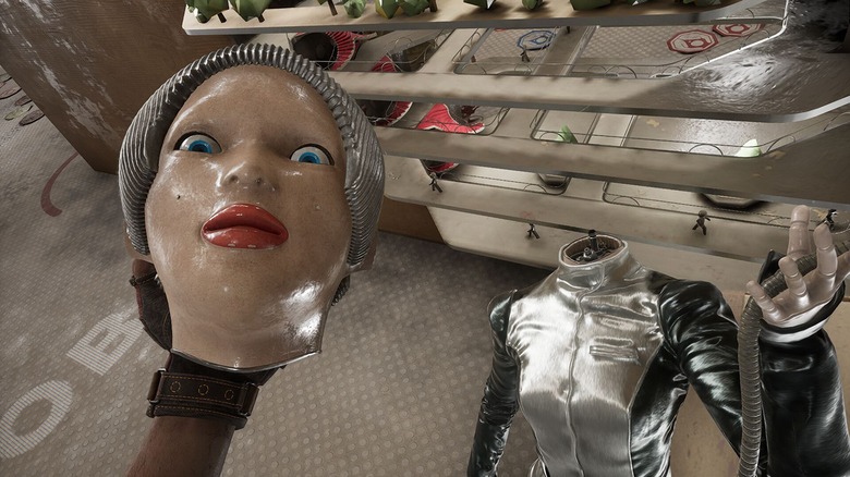 Atomic Heart holding robot woman's head