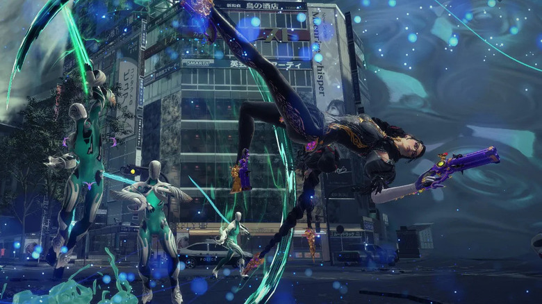 Bayonetta kicking enemies