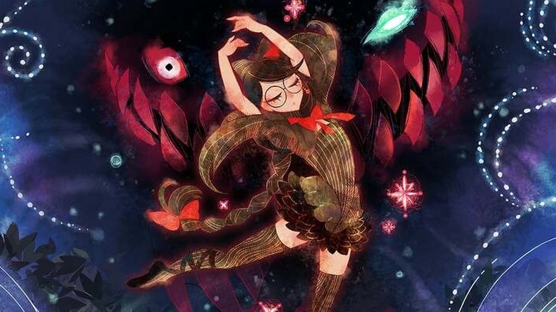 Bayonetta dancing against a starry background