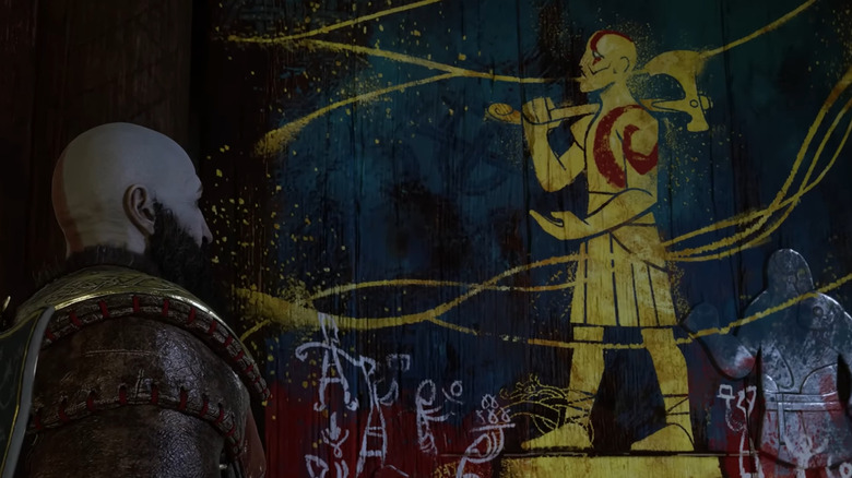 Kratos seeing the mural of himself as Allfather