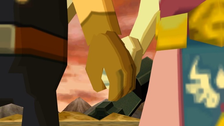 Link and Zelda holding hands