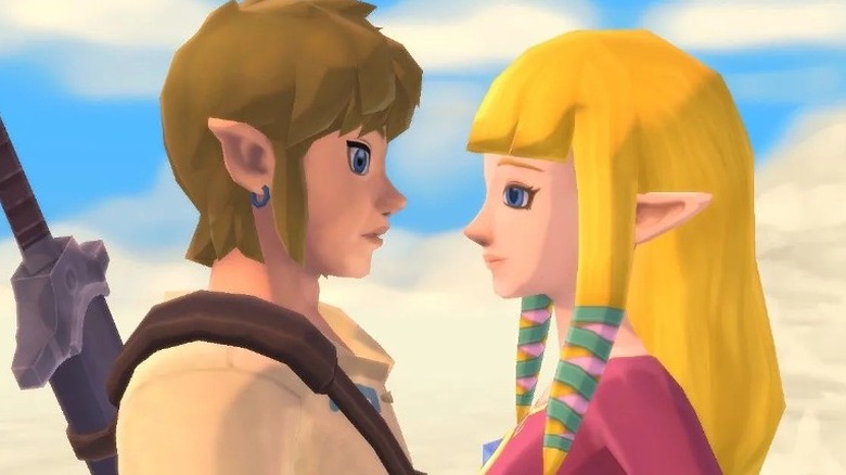 Link and Zelda standing close and staring at each other