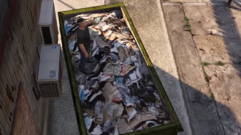 The GTA Pacifist drinking sodas in a dumpster
