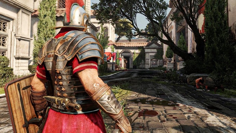 Roman centurion walking through street