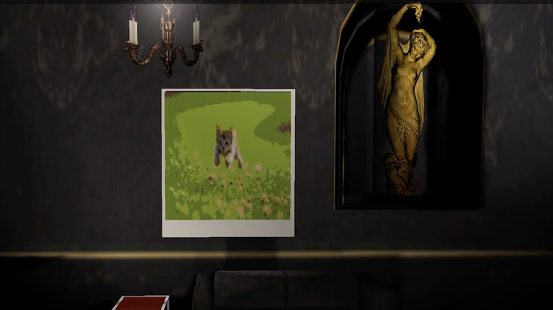 A cat photo hangs in Diaz's office