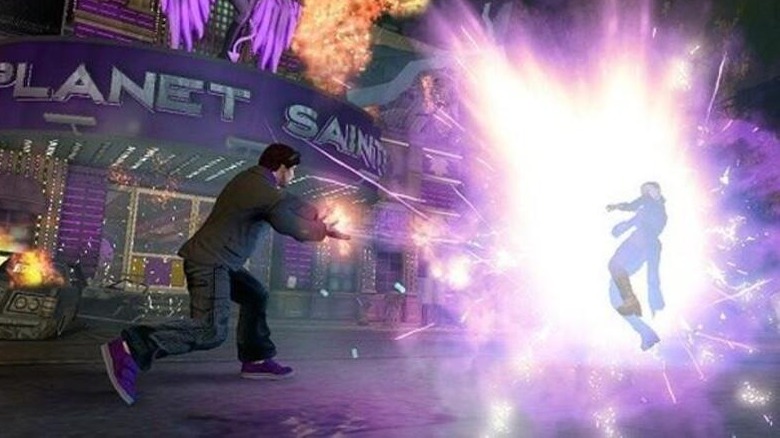 The player blasts an enemy with drug powers
