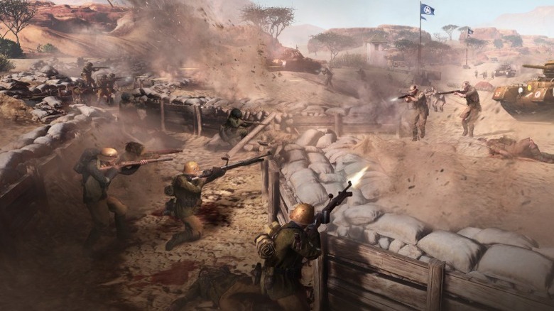 Soldiers fighting in trench
