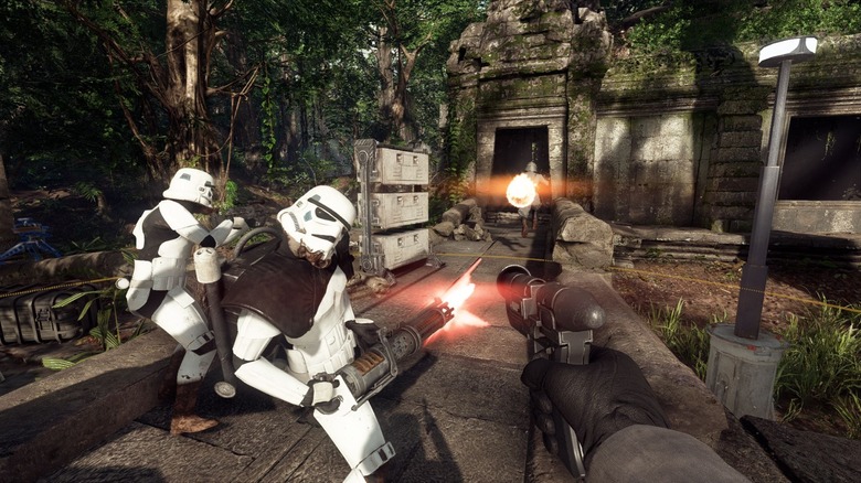 Stormtroopers with machine guns being shot