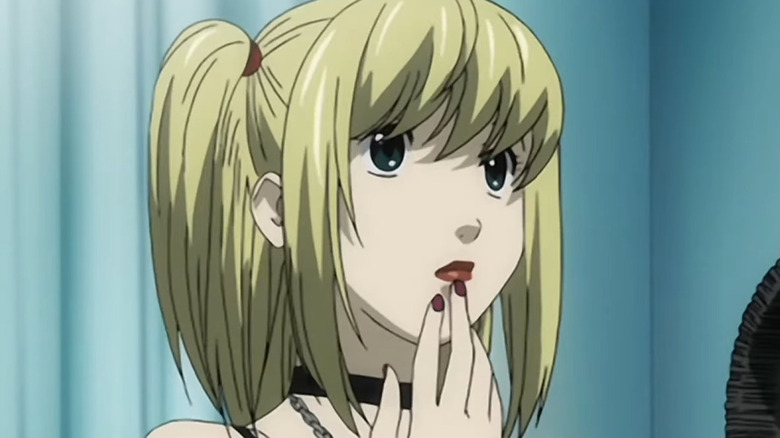 Misa Amane with red lipstick and nail polish