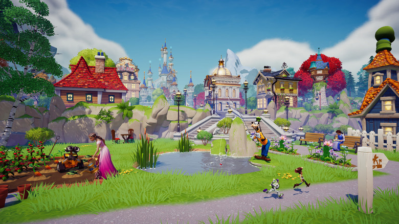 Disney characters frolicking in Dreamlight Valley
