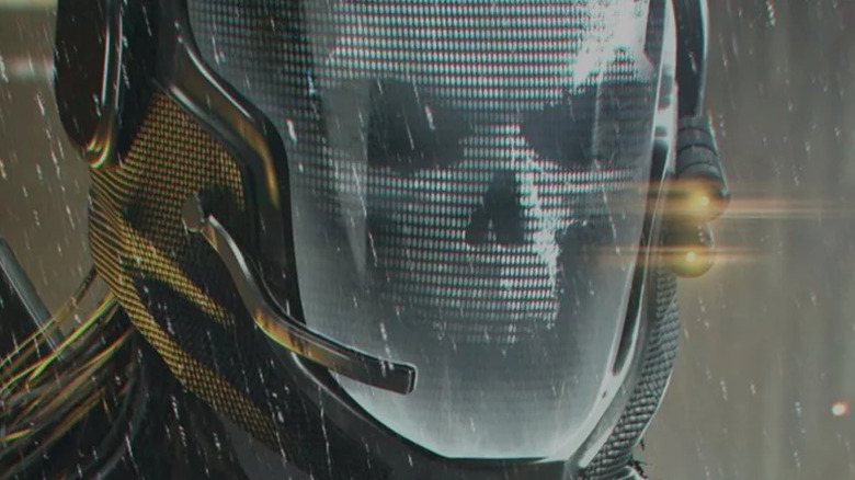 Skull-face operator in rain