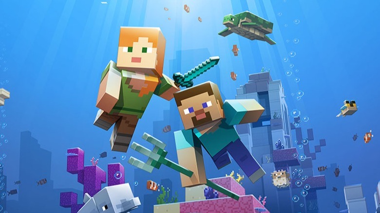 Minecraft characters taking a swim