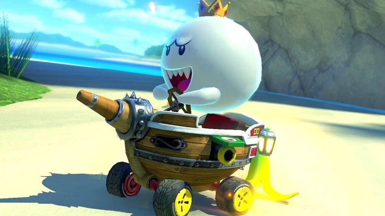 King Boo driving pirate ship