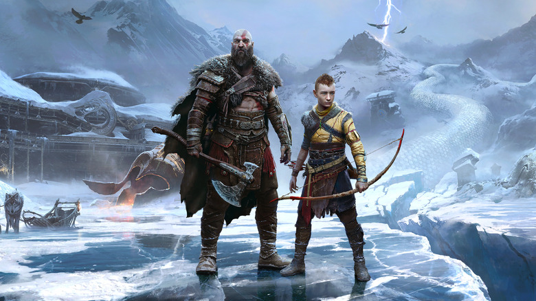 Kratos and Atreus stand in Ragnarok's version of Midgard