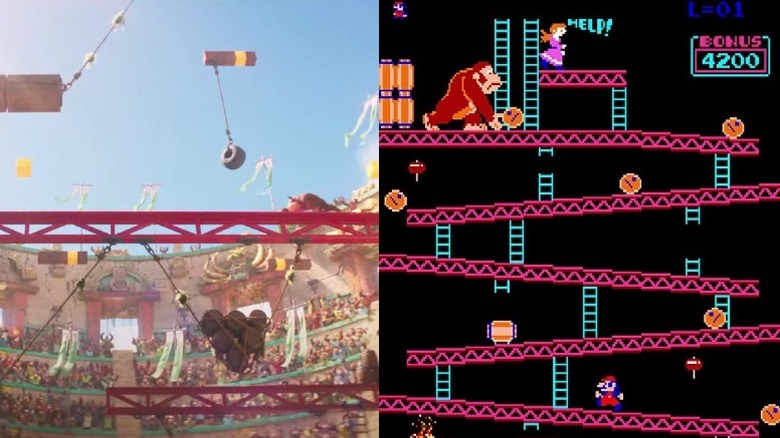 Mario and Kong squaring off on bridge