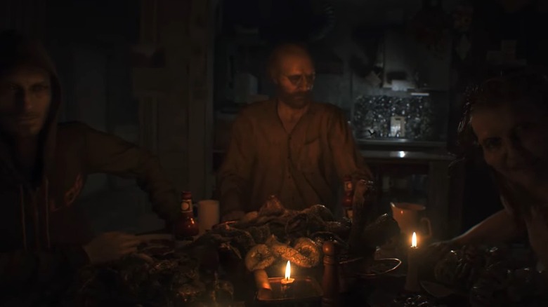 RE7: Ethan wakes up at the Bakers' dinner table.