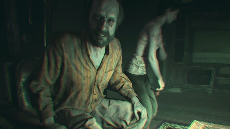 RE7: Discussing the situation with a lucid Jack Baker, inside the stored memories within the mold.
