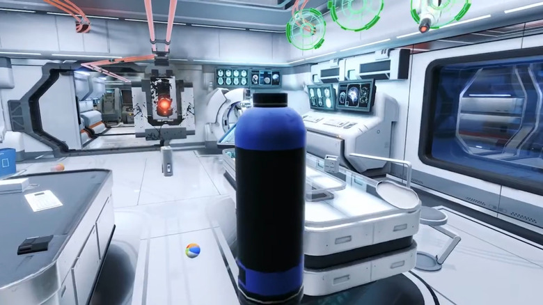 Player levitating canister in lab