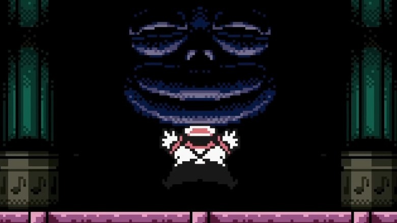 Wario shocked by creepy face in the dark